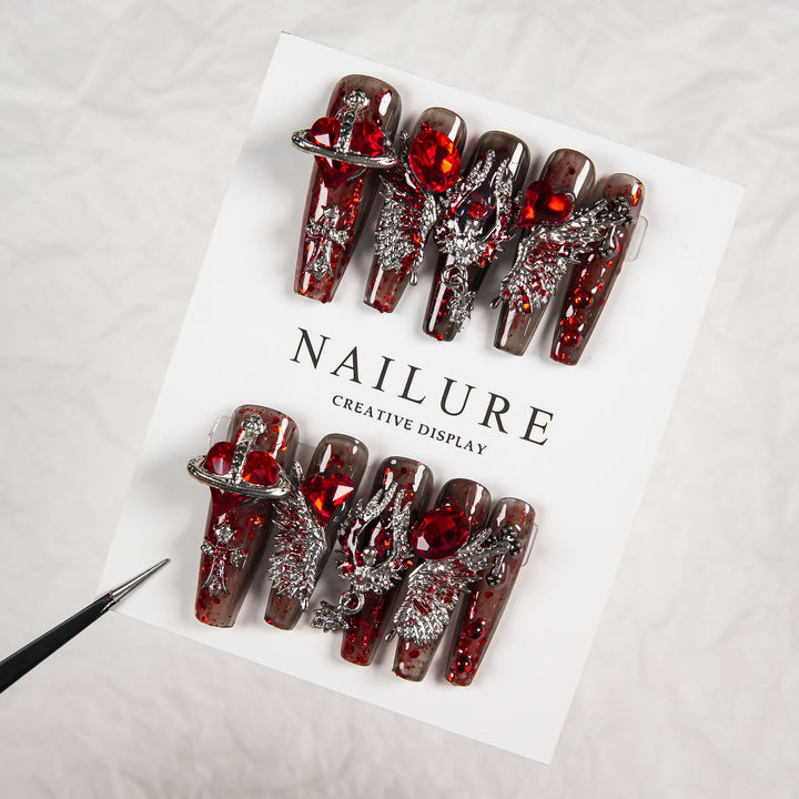 Artistic Nail Art Extensions with Glitzy Silver Accents