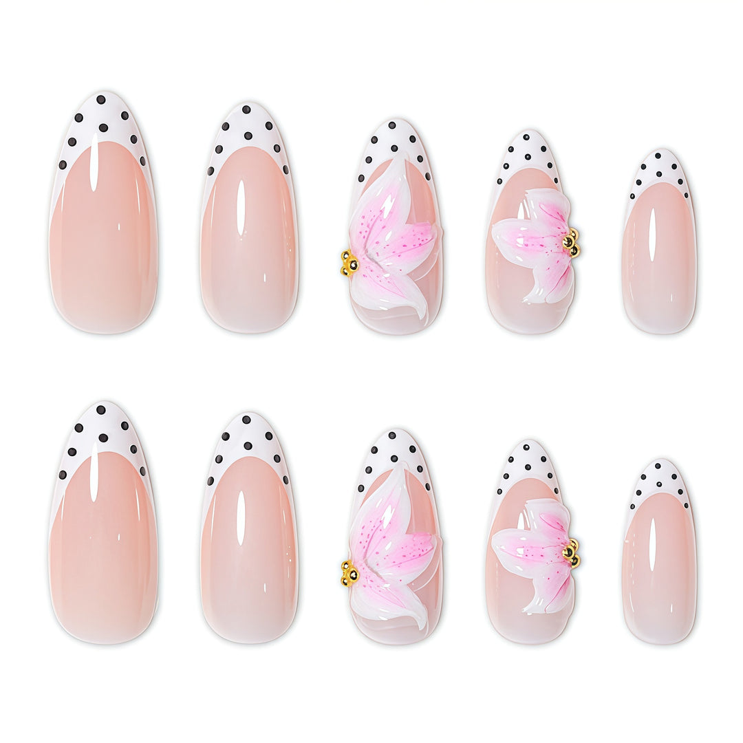 Artistic Floral and Polka Dot Press-On Nail Extensions Stornfield