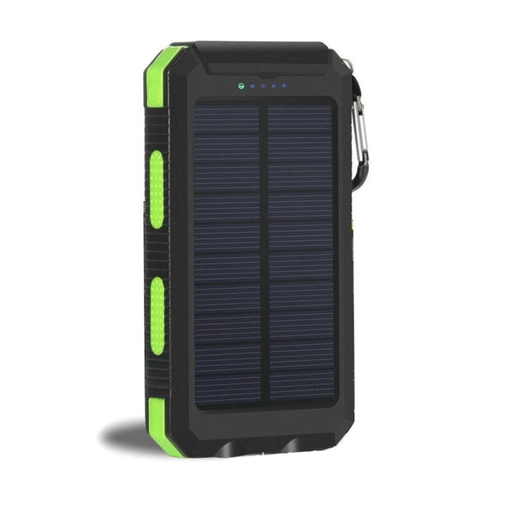 Solar-powered power bank with impact-resistant design and integrated carabiner Stornfield