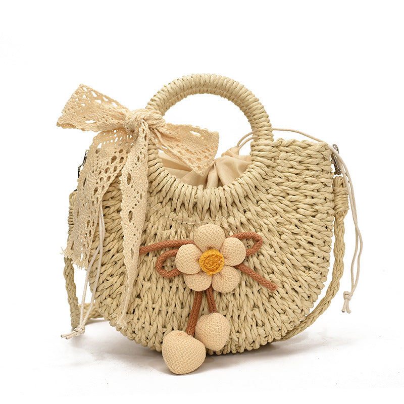 Handcrafted Floral Accent Straw Tote Bag