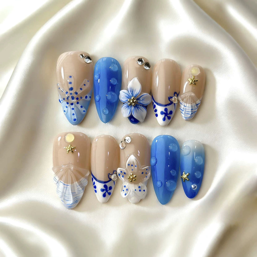 Ocean-Inspired Decorative Press-On Nails