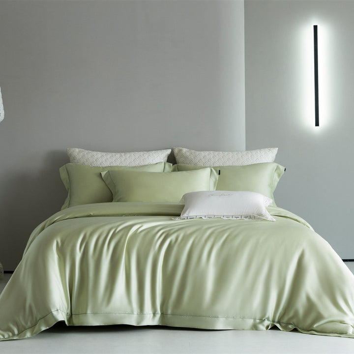 Luxury Silk-Feel Cooling Duvet Cover Set with Deep-Fit Skirt and Envelope Shams