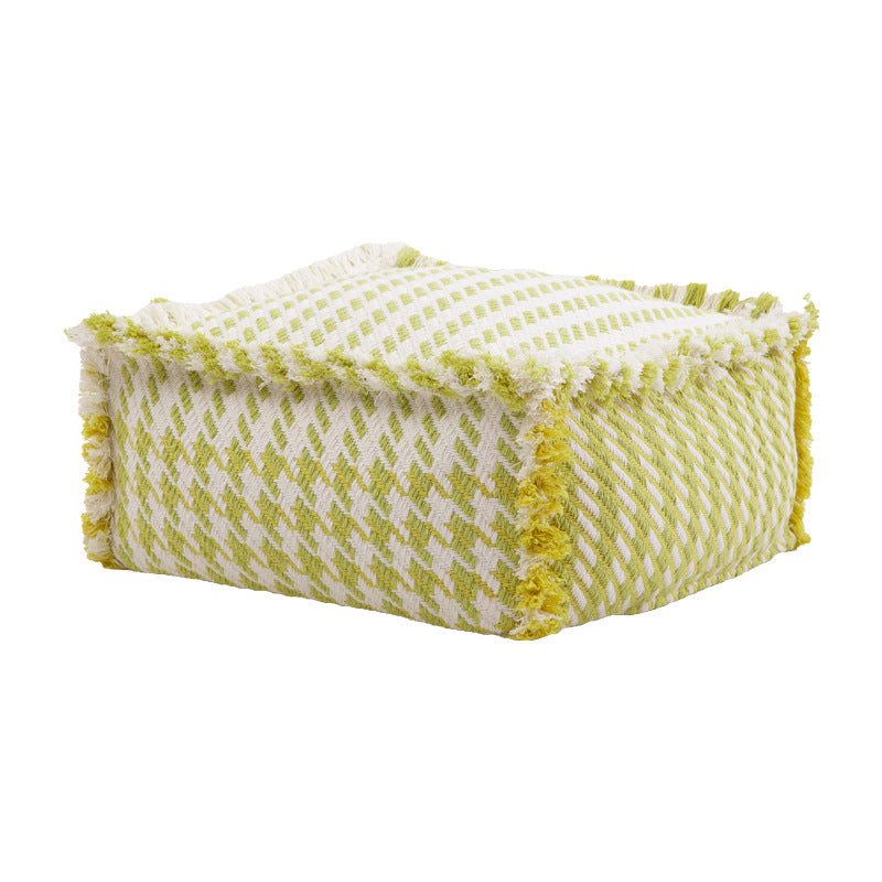 Padded pouf seat ottoman with woven structure and carrying handle