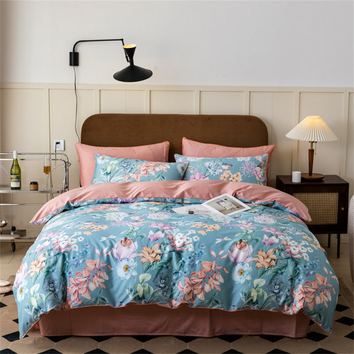 Luxurious cotton satin bedding set with large floral botanical print