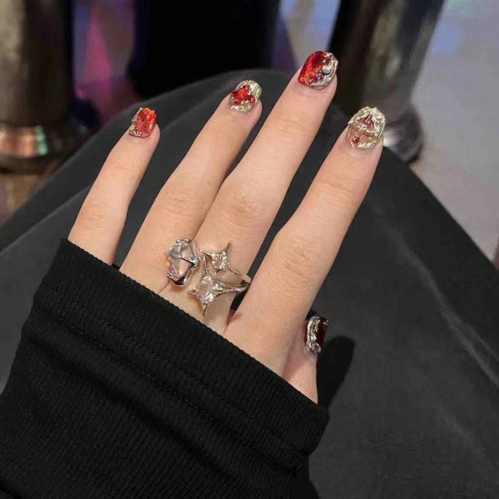 Glamorous Press-On Nail Set with Rhinestone Accents Stornfield