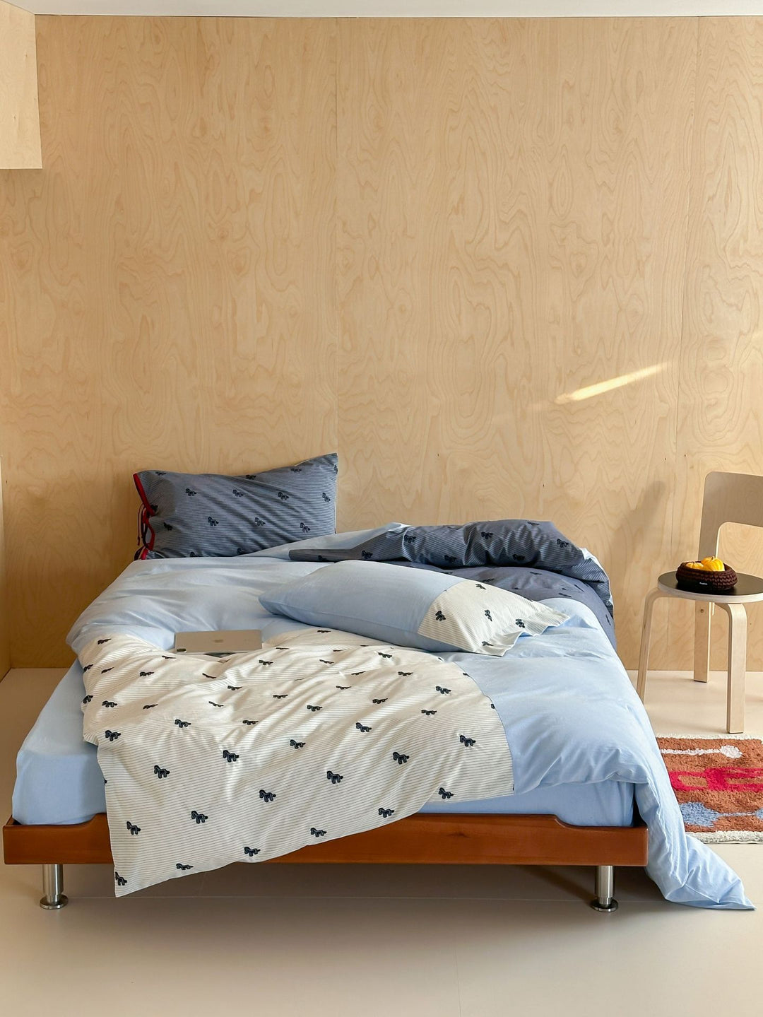 Bed linen - bedding set made of cotton with fine stripe and animal embroidery motif Stornfield