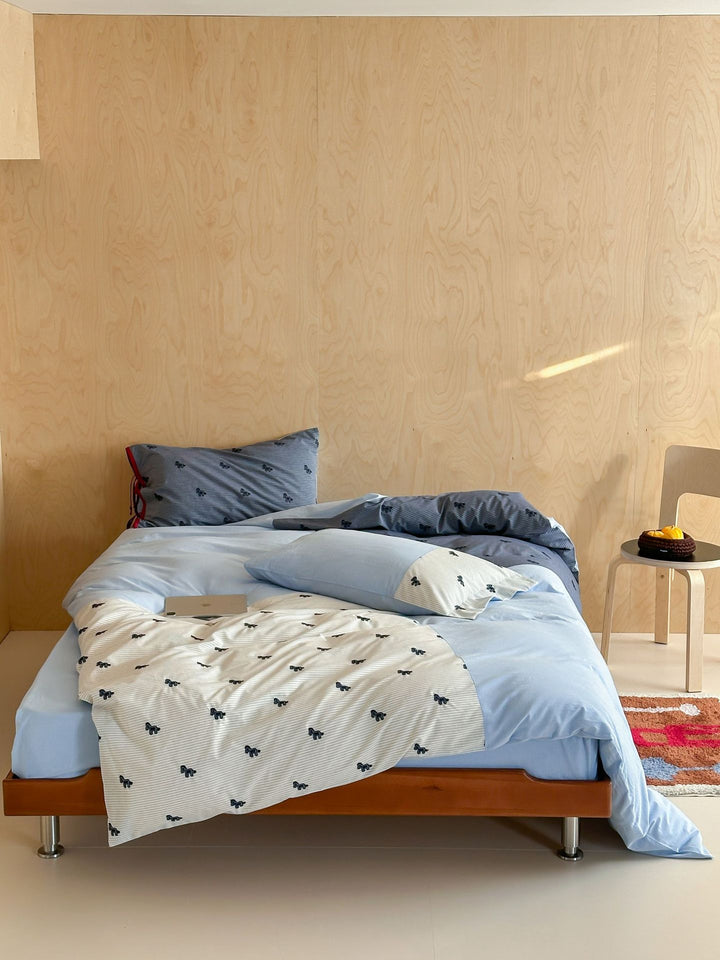 Bed linen - bedding set made of cotton with fine stripe and animal embroidery motif Stornfield