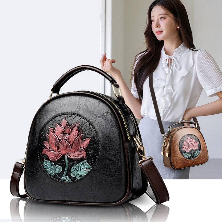 Artistic Floral Embossed Handbag