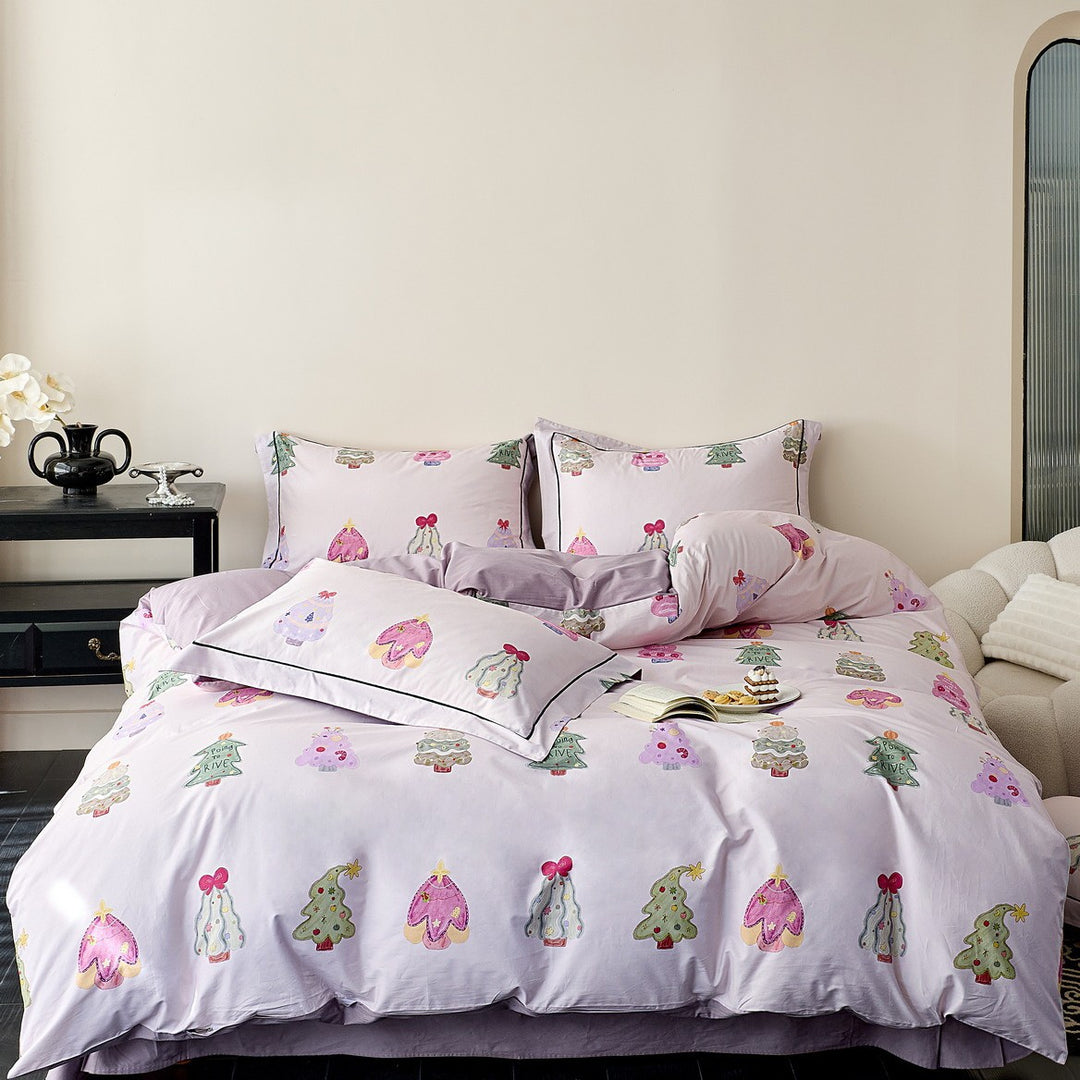 Reversible cotton satin bedding with delicate watercolor floral print and satin edge
