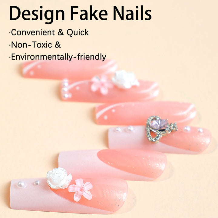 Artificial nail set with glamorous designs and decorative applications Stornfield