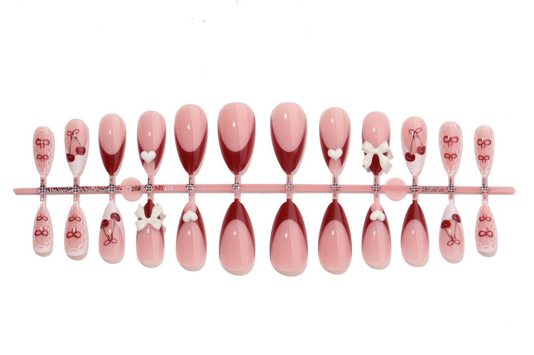 Decorative Press-On Nail Set with Charming Cherry and Bow Designs Stornfield