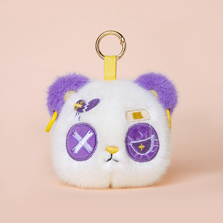 Faux-Fur Bunny Charm Key Fob with Embroidered Patchwork Face and Gold Metal Ring Stornfield