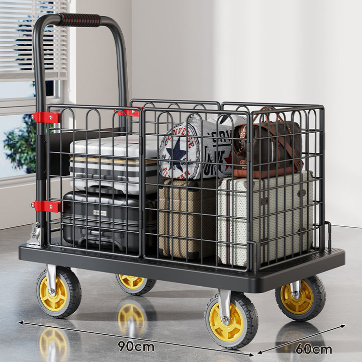 Heavy-Duty Platform Luggage Cart with Raised Safety Rail and Ergonomic Padded Handle
