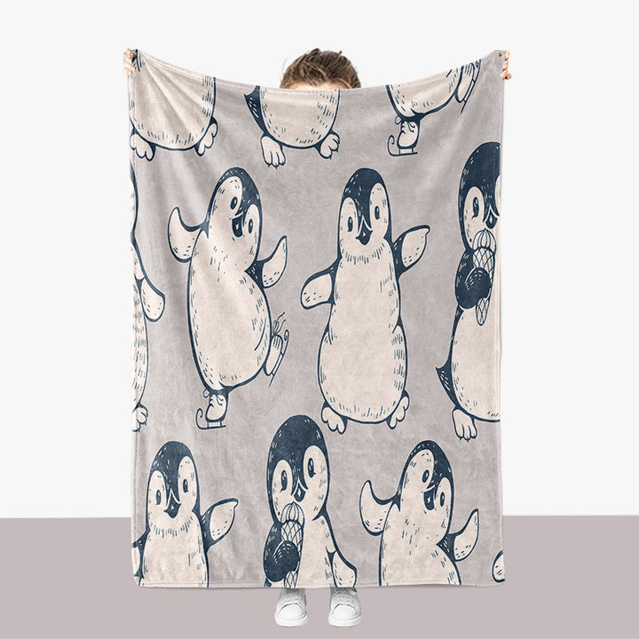 Penguin-Themed Plush Throw Blanket