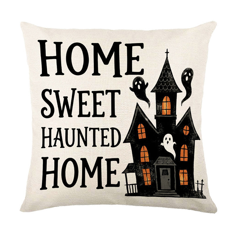 Halloween Ghost Cotton-Linen Square Throw Pillow Covers Set with Hidden Zipper