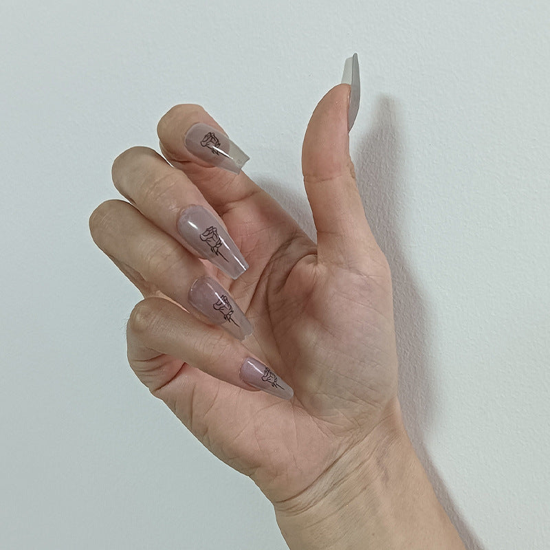 Artful Nail Tips with Rose Pattern Stornfield