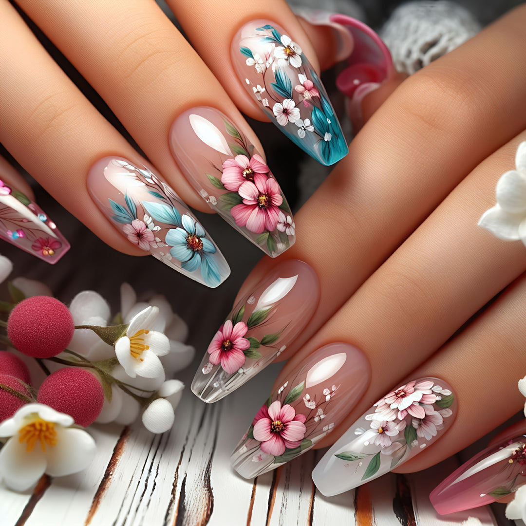 Artificial nail design with floral accents Stornfield