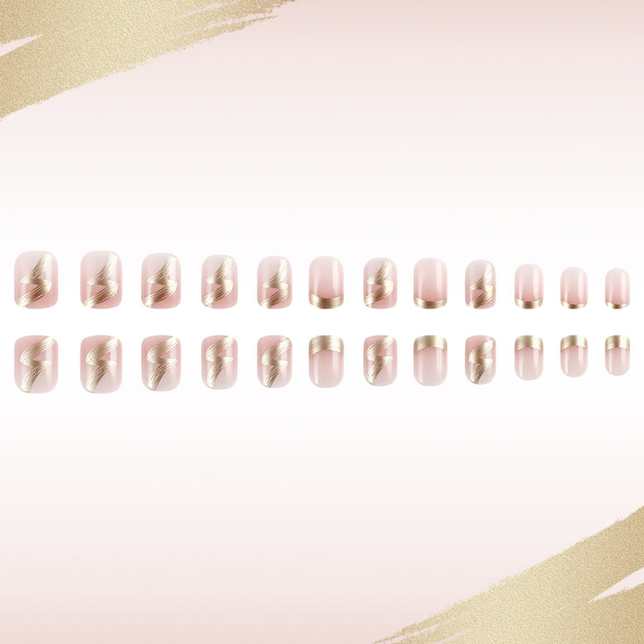 Elegant French Tip Press-On Nails with Gold Accents Stornfield