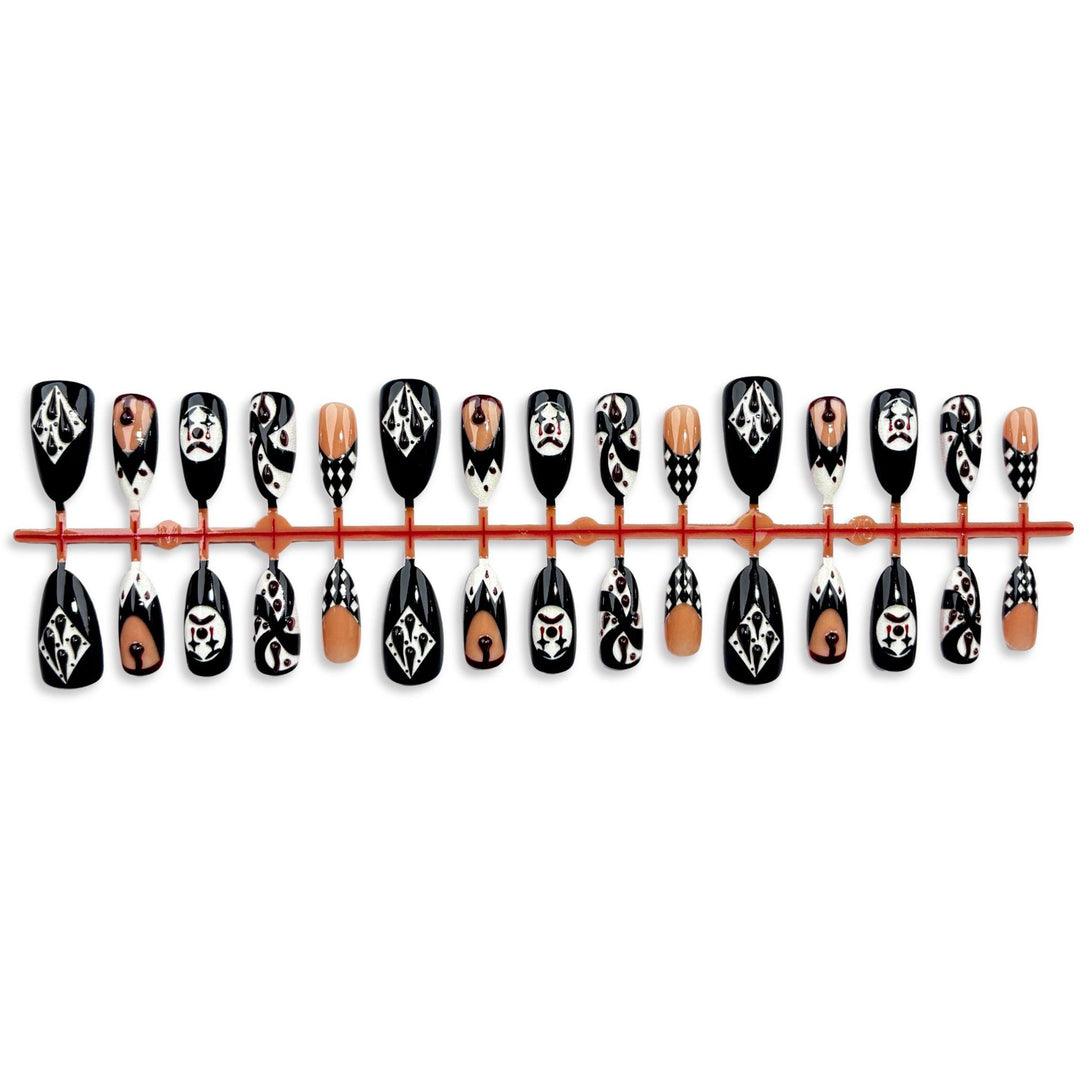 Artistic Press-On Nail Art Set with Theatrical Designs
