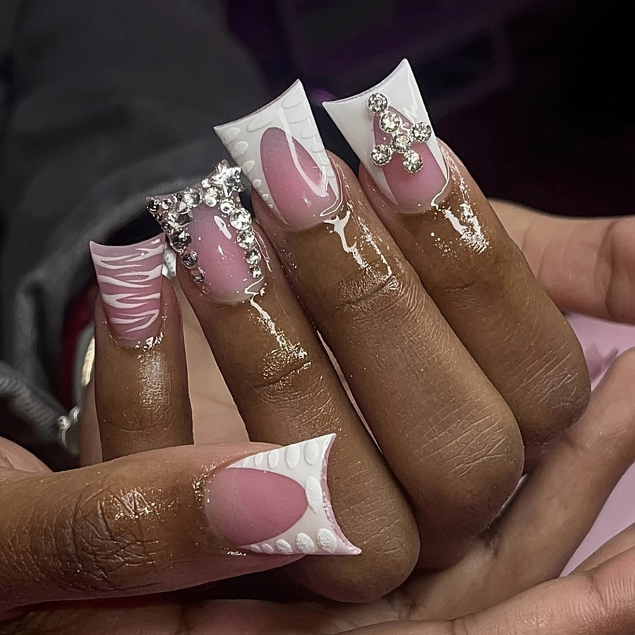Decorative Press-On Nail Art Set with Gemstone Accents Stornfield