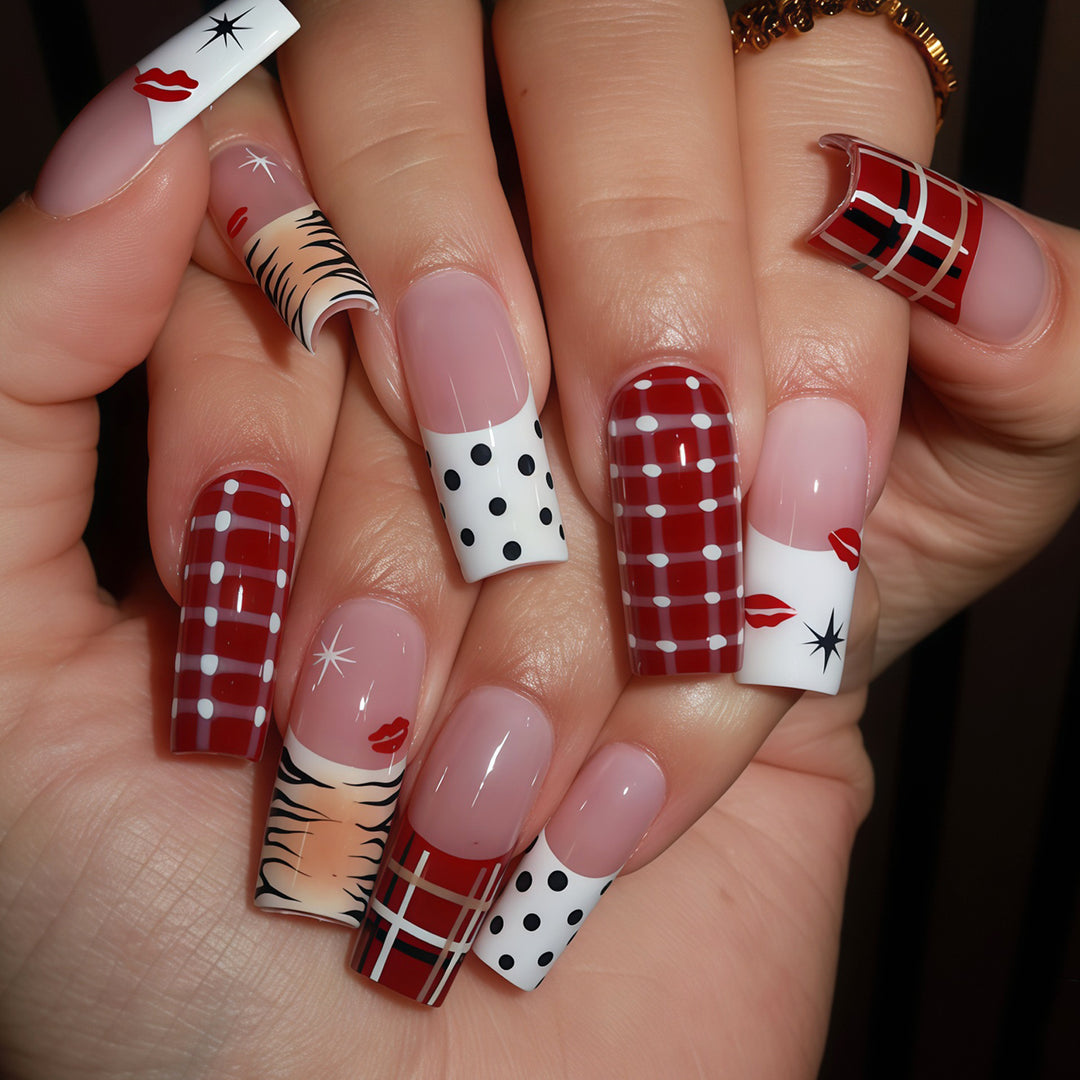 Artistic Press-On Nail Set with Unique Patterns Stornfield