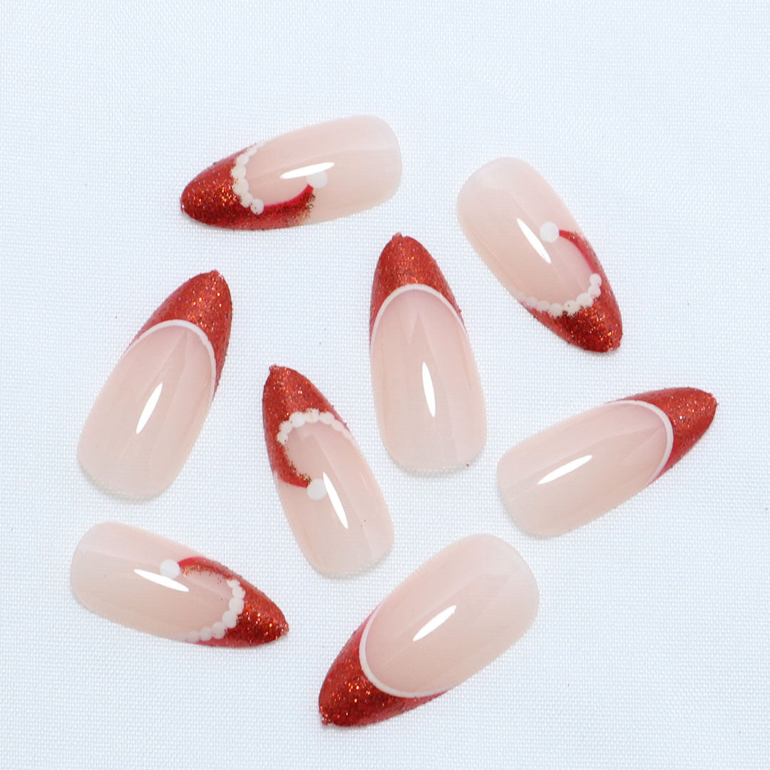 Artistic French Tip Press-On Nails with Glitter Accents Stornfield