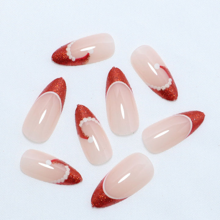 Artistic French Tip Press-On Nails with Glitter Accents Stornfield