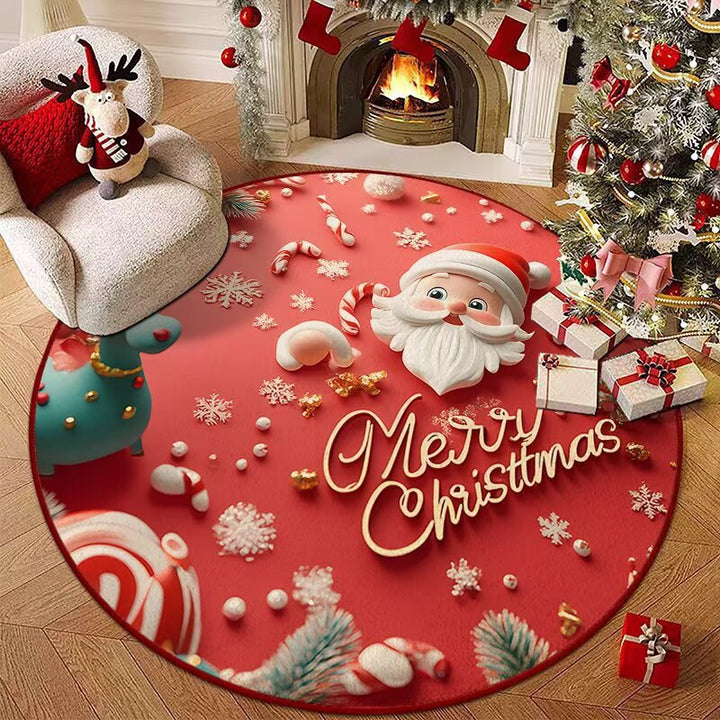 Festive Christmas-Themed Round Area Rug for Home