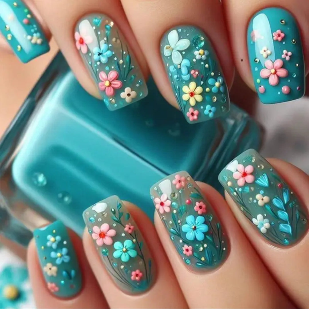 Artificial nail set with vibrant floral designs Stornfield