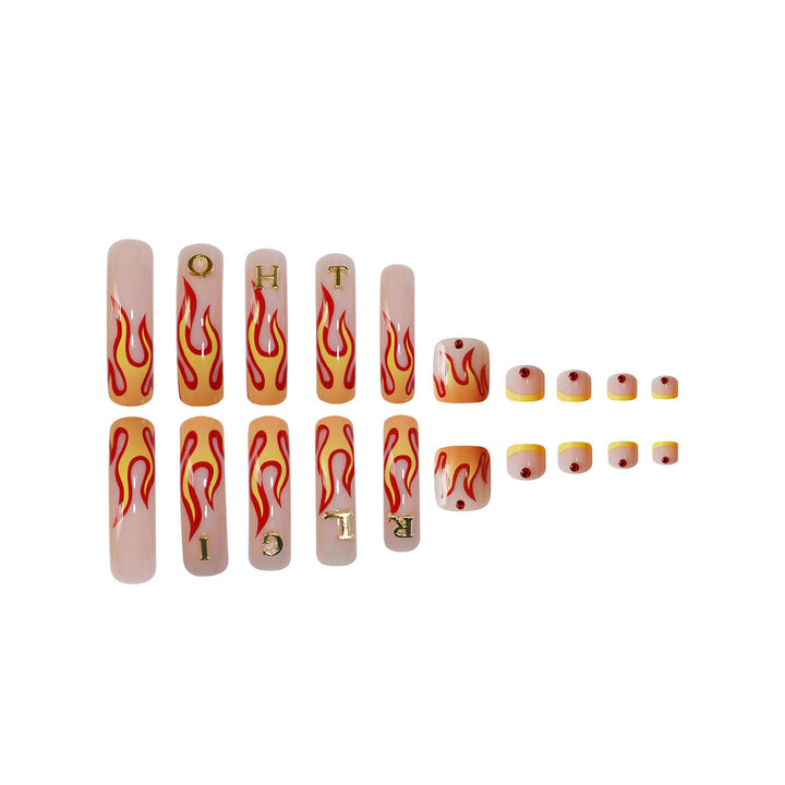 Flame-Patterned Press-On Nail Art Stornfield