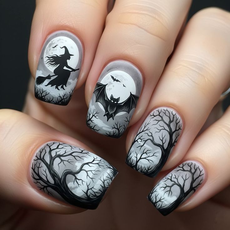Nail art set with spooky Halloween design and intricate 3D decorations Stornfield