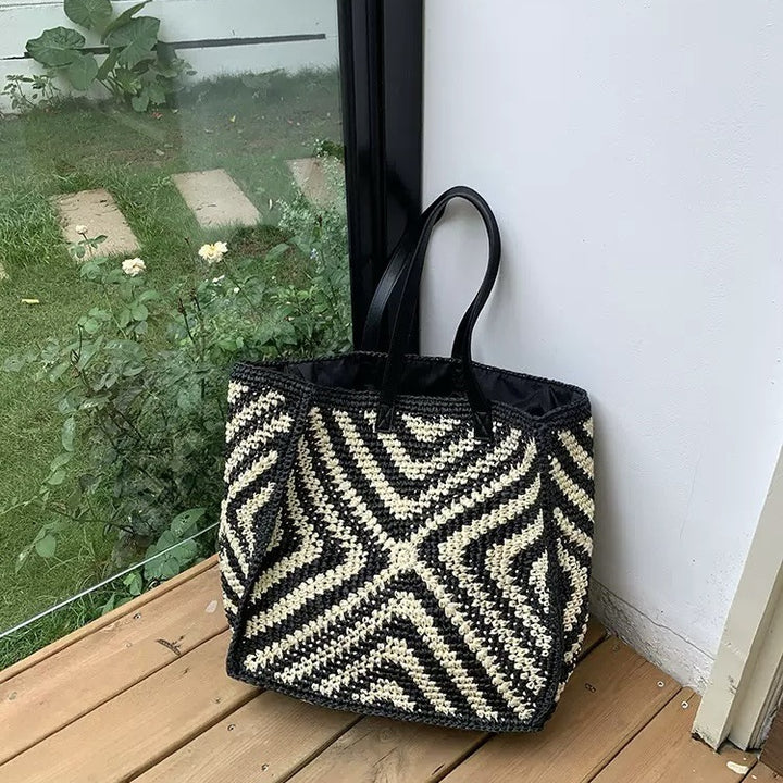 Designer basket bag with graphic pattern Stornfield