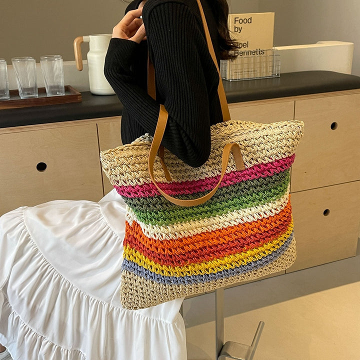 Handmade beach bag with colorful striped pattern Stornfield