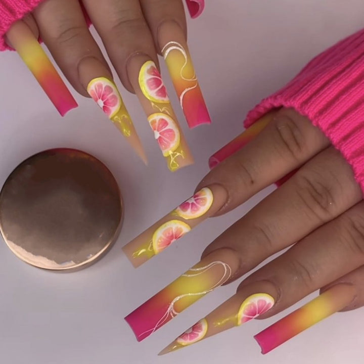 Artificial Nails Set with Tropical Hibiscus Pattern Stornfield