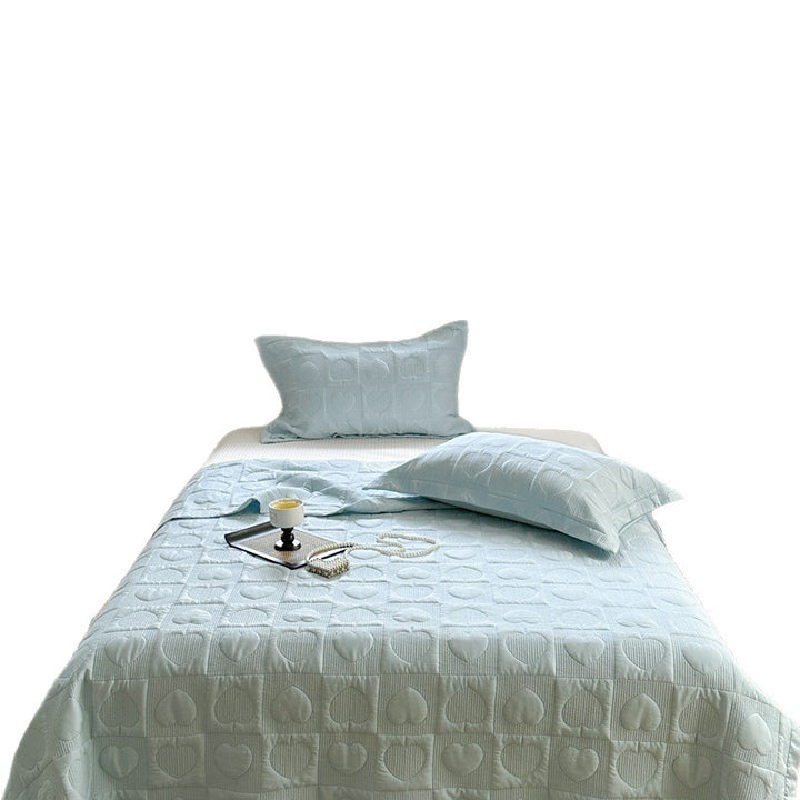 Quilted Heart-Pattern Lightweight Cotton Coverlet Set with Matching Pillow Shams