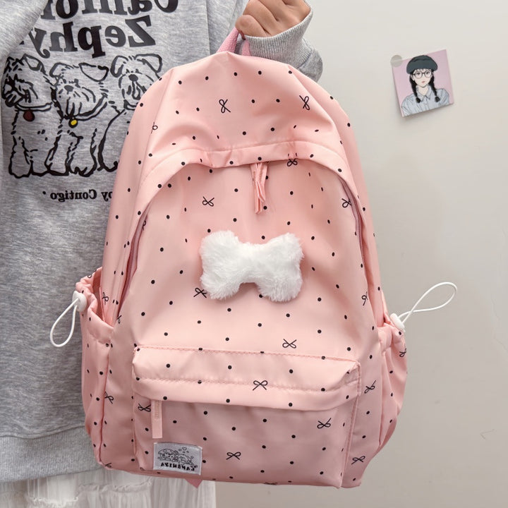 Cute Polka Dot Backpack with Plush Bow Stornfield