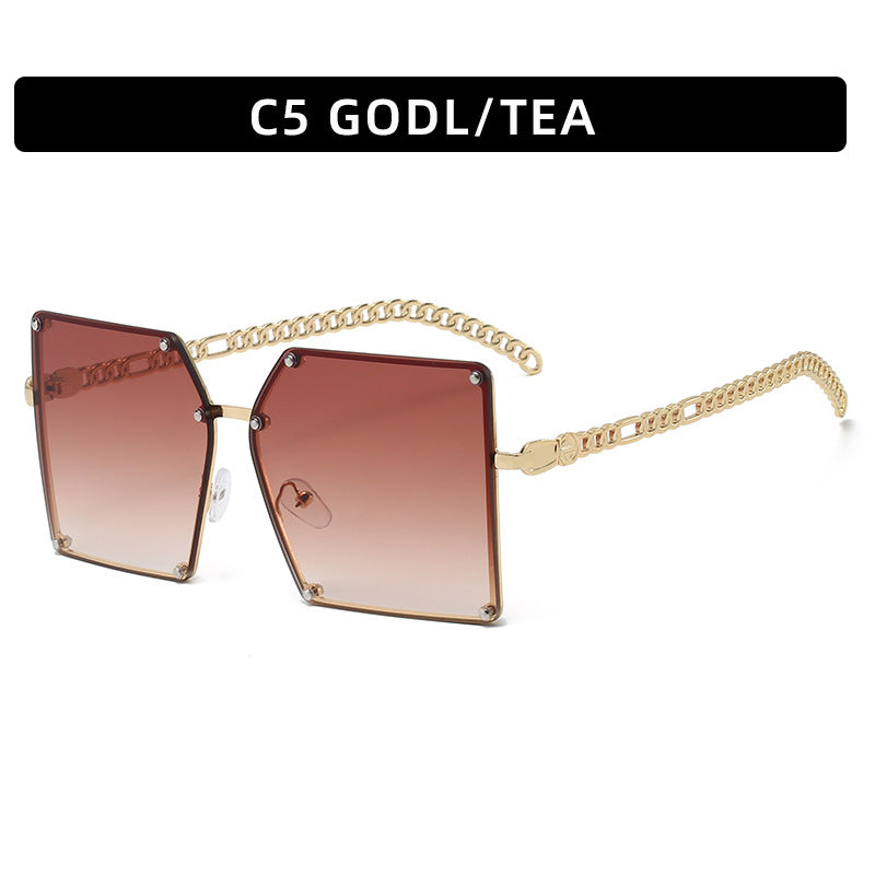 Geometric Shield Sunglasses with Stylish Chain Accents