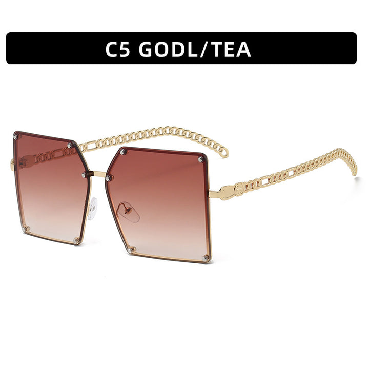 Geometric Shield Sunglasses with Stylish Chain Accents
