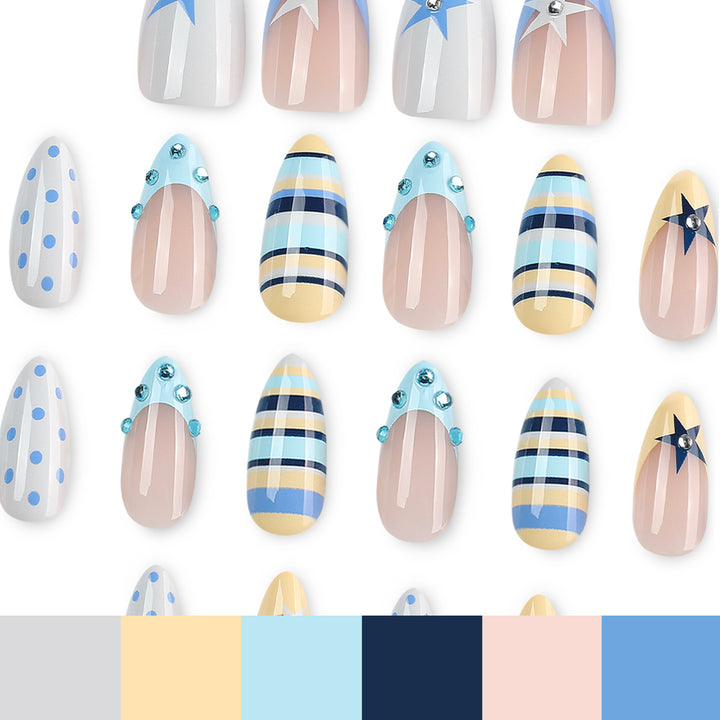 Artful stiletto nails with maritime designs Stornfield