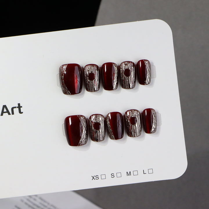 Chic Almond-Shaped Press-On Nail Set with Elegant Silver Accents Stornfield