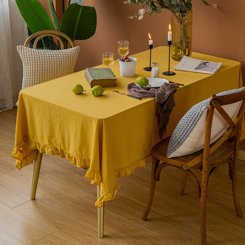 Light cotton gauze tablecloth with frill and natural structure Stornfield