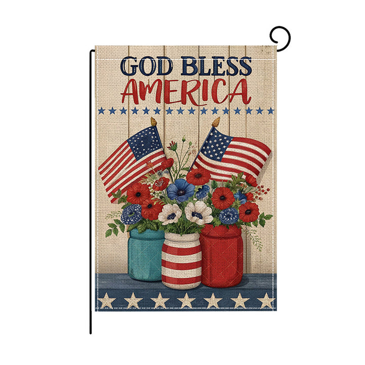Patriotic Mason Jar Floral Burlap-Texture Outdoor Garden Flag