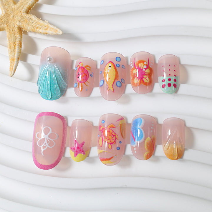 Artificial nail set with colorful floral and summery designs Stornfield