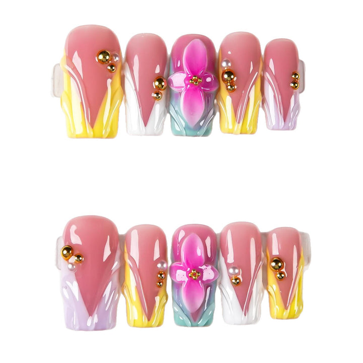 Artistic Floral Press-On Nail Design