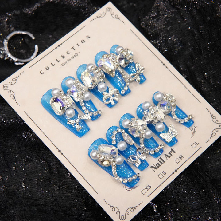 Glamorous Rhinestone-Embellished Press-On Nails