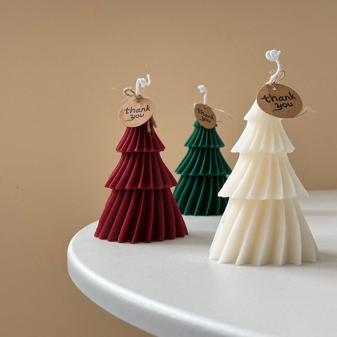 Tiered Pleated Sculptural Holiday Tree Candle Centerpiece