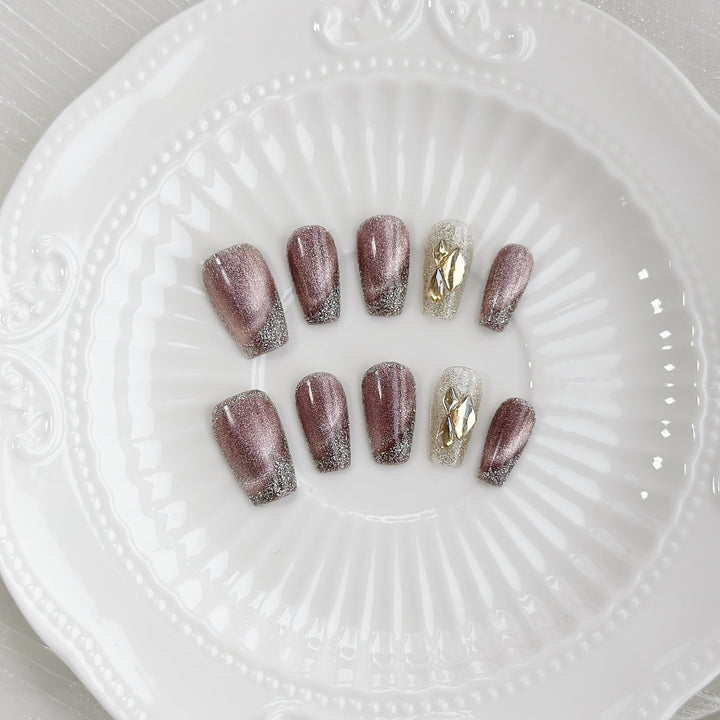 Sparkling Press-On Nail Set with Gem Accents