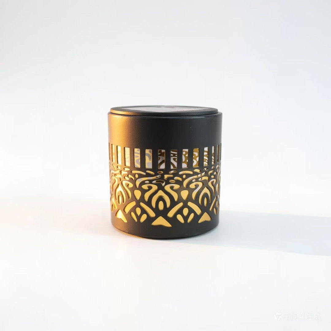 Decorative Solar-Powered Metal Lantern With Geometric Cutout And Warm LED Candle Effect Stornfield