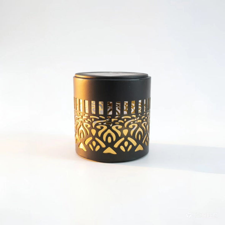 Decorative Solar-Powered Metal Lantern With Geometric Cutout And Warm LED Candle Effect Stornfield