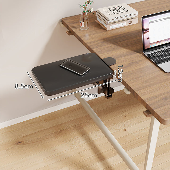 Clamp-On Adjustable Wooden Desk Side Shelf Extension with Foldable Bracket
